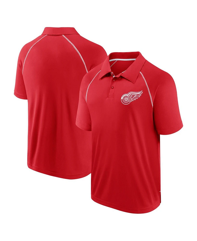 Fanatics Men's Red Detroit Wings Raglan Strong Alone Polo Shirt