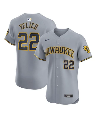 Nike Men's Christian Yelich Gray Milwaukee Brewers Road Elite Player Jersey