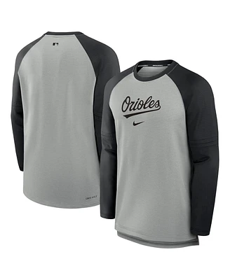 Nike Men's Heather Gray/Black Baltimore Orioles Authentic Collection Game Time Raglan Performance Long Sleeve T-Shirt