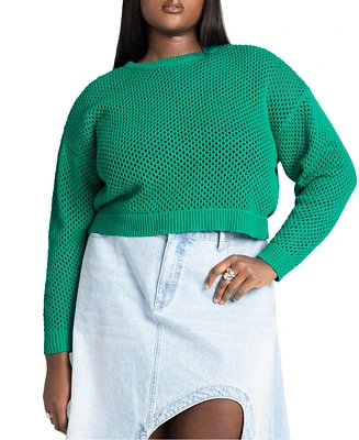 Eloquii Plus Crochet Open Stitch Boxy Cropped Sweater