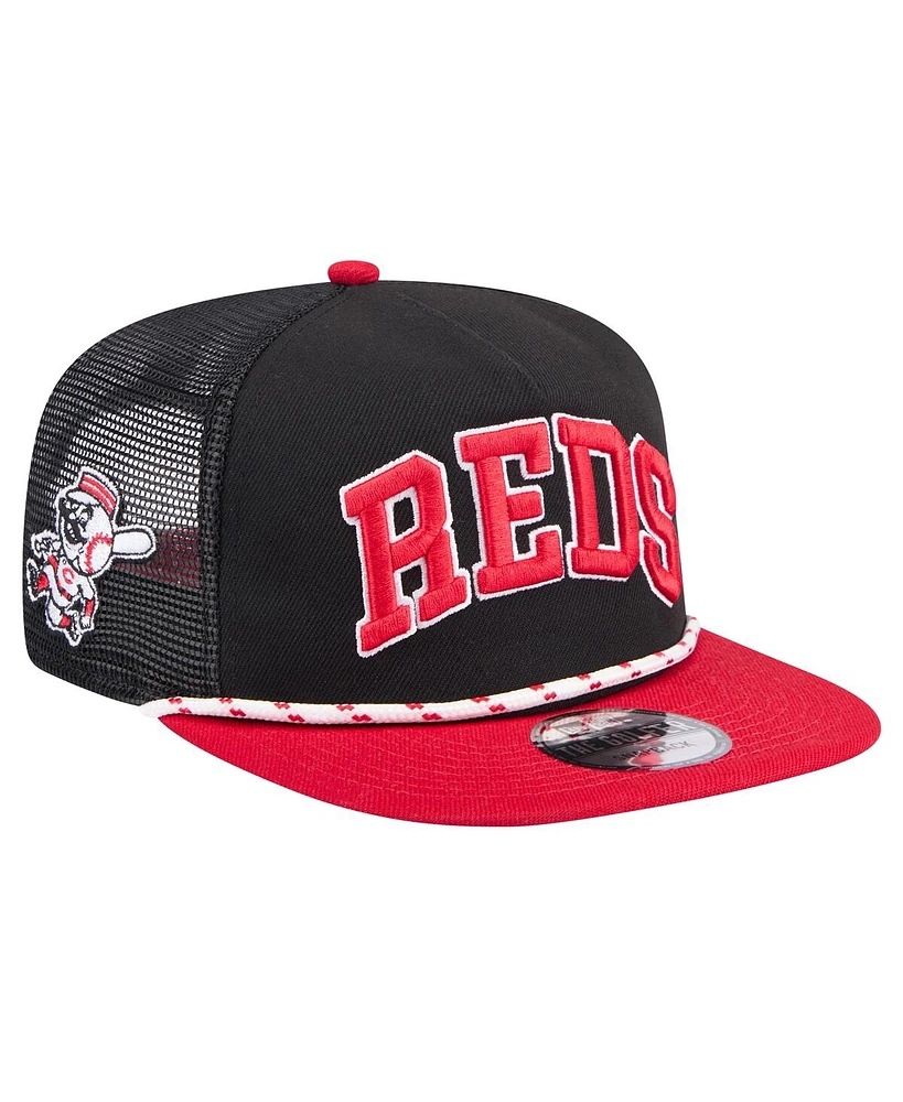 New Era Men's Black Cincinnati Reds Throwback Meshback Golfer Hat