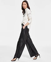 Dkny Jeans Women's Faux-Leather Wide-Leg Pants - BLK