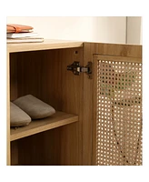 Double-Door Rattan Shoe Cabinet with Large Storage Space