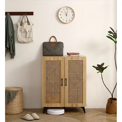 Simplie Fun Double-Door Rattan Shoe Cabinet with Large Storage Space