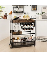 Sugift 3-Tier Industrial Buffet Serving Cart with Wine Rack
