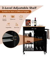 Sugift Mobile Kitchen Island Cart with Rubber Wood Top