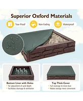 Sugift 2-In-1 Hdpe Kids Sandbox with Cover and Bottom Liner
