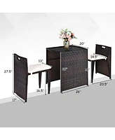 3 Pieces Cushioned Outdoor Wicker Patio Set with No Assembly Needed