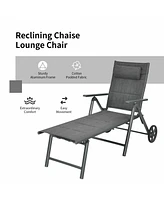 Inolait Patio Reclining Chaise Lounge with Adjust Neck Pillow