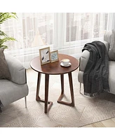 24" Round Side Table Solid Rubber Wood End Table Beside Sofa&Bed for Small Space