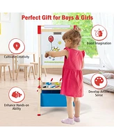 3-in-1 Kids Art Easel Double-Sided Wooden Adjustable Magnetic Drawing Board