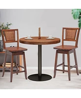 Set of 2 Swivel Bar Stools Counter Height Rubber Wood Pub Chairs w/ Rattan Back