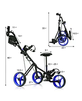 Costway Foldable 3 Wheel Push Pull Golf Club Cart Trolley