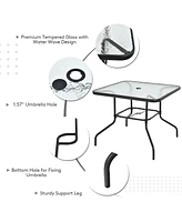 Costway 6PCS Patio Furniture Dining Set Folding Chairs Glass Table W/Umbrella Deck