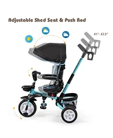 Costway 6-In-1 Kids Baby Stroller Tricycle Detachable Learning Toy Bike w/ Canopy