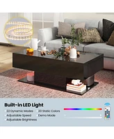 Led Coffee Table with 2 Drawers 20-Color Dimmable Lights & Remote Control