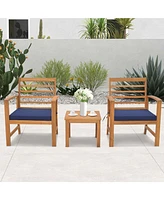 Costway 3 Pcs Outdoor Furniture Set Acacia Wood Conversation with Soft Seat Cushions