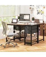 Costway 48" Home Office Desk with Storage Headphone Hook Shelf & 2 Drawers Laptop Desk