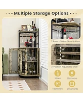 Costway Corner Bar Cabinet Industrial Liquor Wine Cabinet with Glass Holder & Mesh Doors
