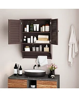 Costway Bathroom Wall Mounted Medicine Cabinet with Louvered Doors & Towel Bar