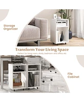 Costway Mobile File Cabinet Wooden Printer Stand Vertical Storage Organizer Home Office