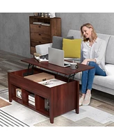 Lift Top Coffee Table with Hidden Compartment and Storage Shelves