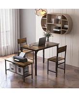 Costway 4pcs Dining Table Set Rustic Desk 2 Chairs & Bench with Storage Rack