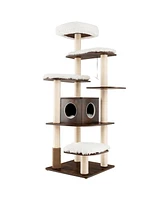 Wooden Cat Tree 71'' 7-Layer Cat Tower with Sisal Scratching Posts Perch & Cushions