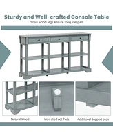 Costway 58" Long Sofa Table with Storage Retro Console 3 Drawers & Open Shelves