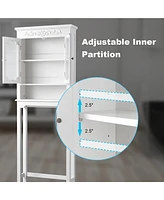 Costway Over The Toilet Bathroom Space Saver Carved Top Toilet Rack w/ Adjustable Shelf