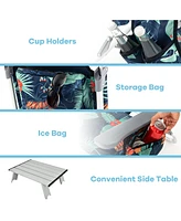 Gymax 2-Pack Folding Backpack Beach Chair Table Set 5-Position Outdoor Reclining Chair