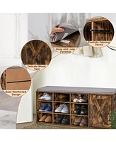 Costway Shoe Bench with Padded Cushion 9-cube Adjustable Storage Rack