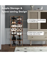 Costway Patented 7-Tier Double Rows Shoe Rack Vertical Wooden Storage Organizer Rustic