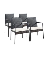 Costway 4PCS Patio Wicker Rattan Dining Chairs Cushioned Seats Armrest Garden