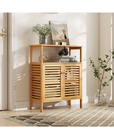 Costway Bamboo Floor Cabinet Bathroom Storage Cabinet Storage Organizer w/ Shutter Doors