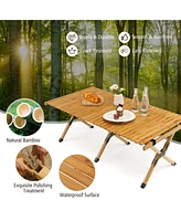 Gymax Portable Folding Bamboo Camping Table w/ Carry Bag Outdoor & Indoor Natural