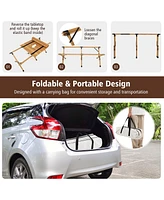 Gymax Portable Folding Bamboo Camping Table w/ Carry Bag Outdoor & Indoor Natural