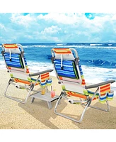 Gymax 3PCS Folding Beach Chair and Table Set Outdoor Adjustable Reclining Chair