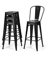 Costway Set of 4 High Back Metal Stool 30'' Seat Bar Height
