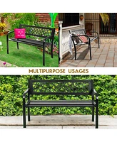 Costway Patio Park Garden Bench Porch Path Chair Outdoor Deck Steel Frame