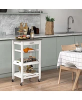 Costway Compact Kitchen Island Cart Rolling Service Trolley with Stainless Steel Top Basket