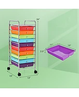 Costway 10 Drawer Rolling Storage Cart Scrapbook Office School Organizer
