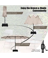 15FT Double-Sided Twin Patio Umbrella Sun Shade Outdoor Crank Market Base