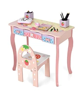 Costway Kids Vanity Princess Makeup Dressing Table Chair Set