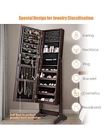 Costway Jewelry Cabinet Stand Armoire Box Lockable Organizer w/ Full Screen Mirror