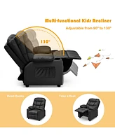 Kids Youth Recliner Chair Pu Leather w/Cup Holders & Side Pockets