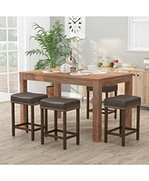 24" Upholstered Bar Stools Set of 2 with Footrests Rubberwood Frame Saddle-shaped