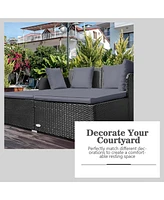 Outdoor Patio Rattan Daybed Pillows Cushioned Sofa Furniture
