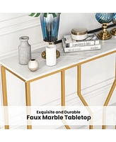 Costway 44" Gold Console Table with Faux Marble Tabletop Golden Metal Frame for Entrance