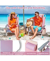 Costway 4PCS Folding Backpack Beach Chair Reclining Camping Chair with Storage Bag